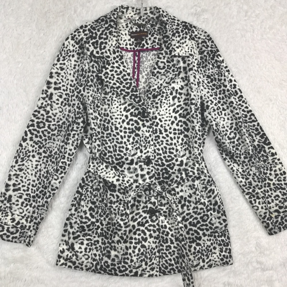 Trench Coat Short Dana Buchman Black and White Animal Print